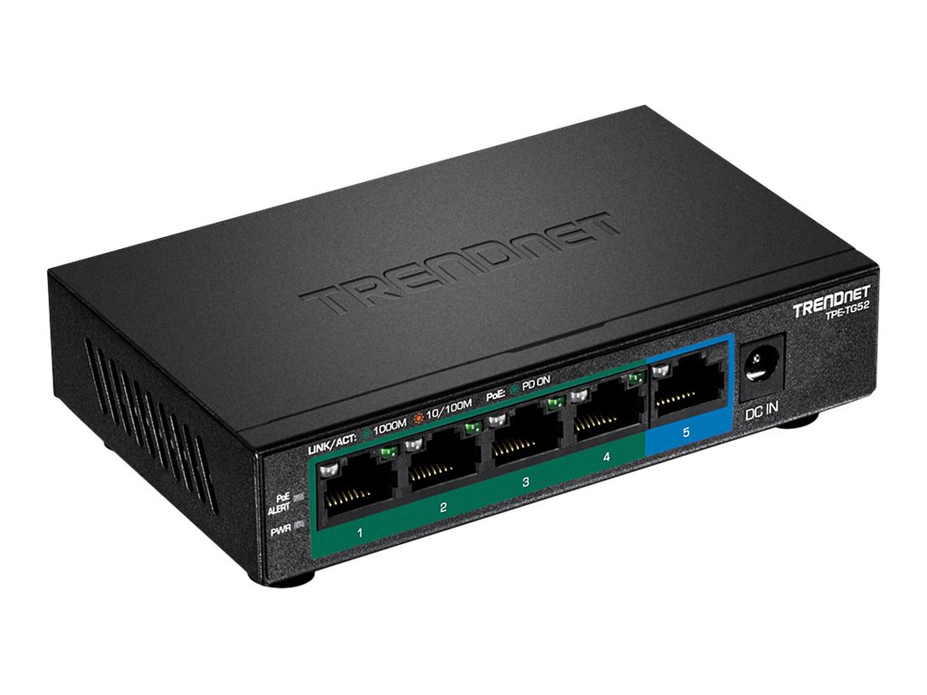 TRENDnet TPE TG52 5-Port Gigabit PoE+ Switch Schwarz