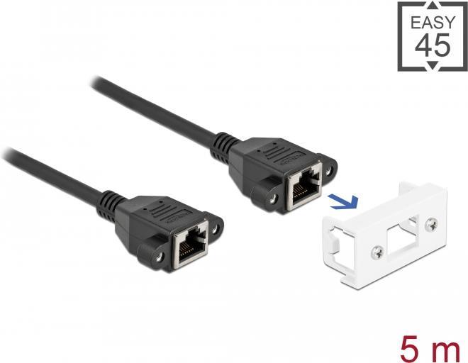 Delock Netzwerk Verlängerungskabel für Easy 45 Modul S/FTP RJ45 Buchse zu RJ45 Buchse Cat.6A 5 m schwarz (87137)