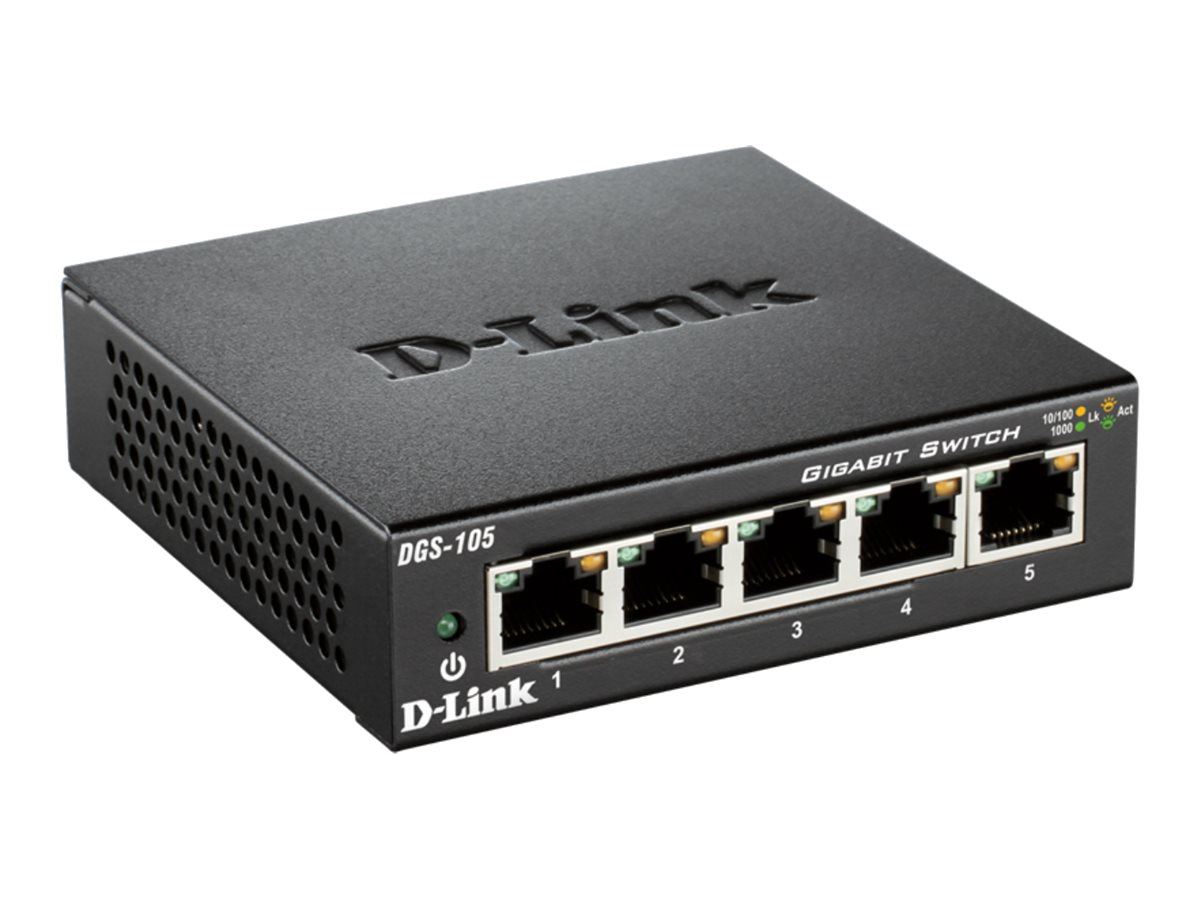 D-Link DGS-105 Gigabit Ethernet Switch 5-Port 10/100/1000 Desktop Schwarz