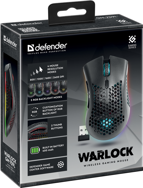 Defender WARLOCK GM-709L Kabellose Gaming-Maus rechts RF Wireless Optisch 2400 DPI Schwarz