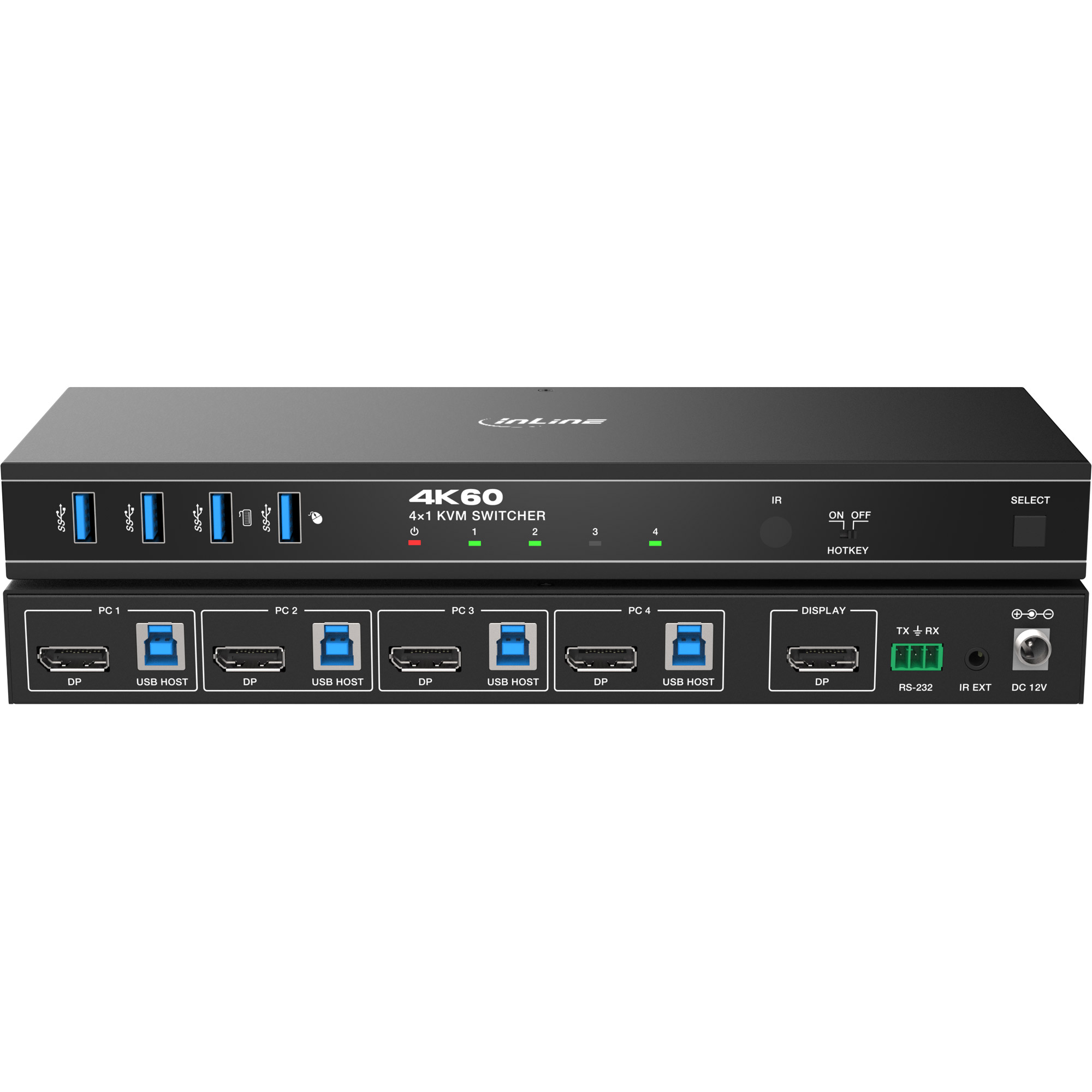 InLine KVM-Switch 4x1 DP 4K/60Hz USB 3.2 Hub Schwarz