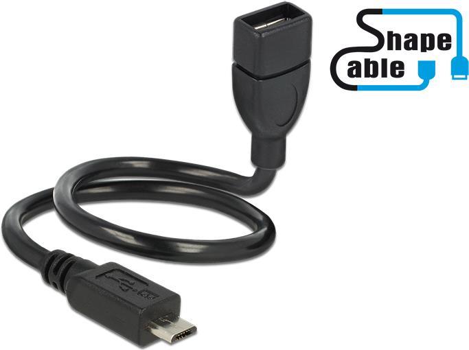 DeLOCK OTG ShapeCable - USB-Verlängerungskabel - USB (W) bis 5-polig Micro-USB Typ B (M) - 35cm - Schwarz (83927)