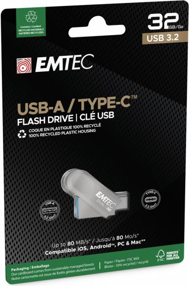 Emtec Dual D280 32 GB USB-Flash-Laufwerk Silber