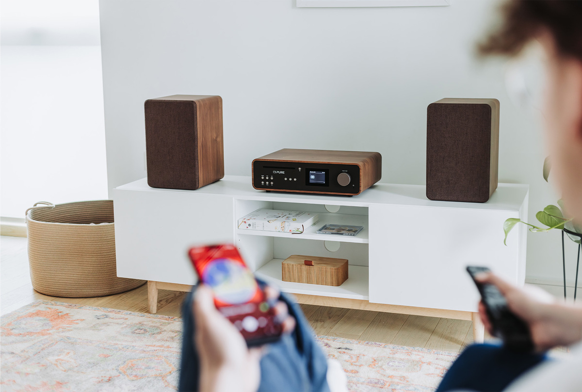 Pure Classic Stereo HiFi-Audiosystem 100W DAB+ Bluetooth WLAN CD Coffee Black, Nußbaum