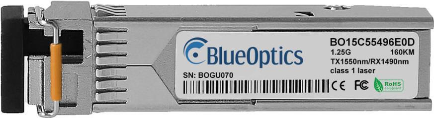 Netgear SFP-BXD-160KM-NG kompatibler BlueOptics SFP Bidi Transceiver für Singlemode Gigabit Highspeed Datenübertragungen in Glasfaser Netzwerken. Unterstützt Gigabit Ethernet, Fibre Channel oder SONET/SDH Anwendungen in Switchen, Routern, Storage Systemen (SFP-BXD-160KM-NG-BO)