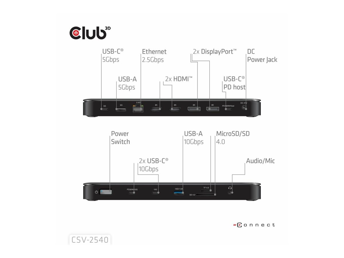 Club 3D CSV-2540 Dockingstation USB-C 4K60Hz PD 100W Schwarz