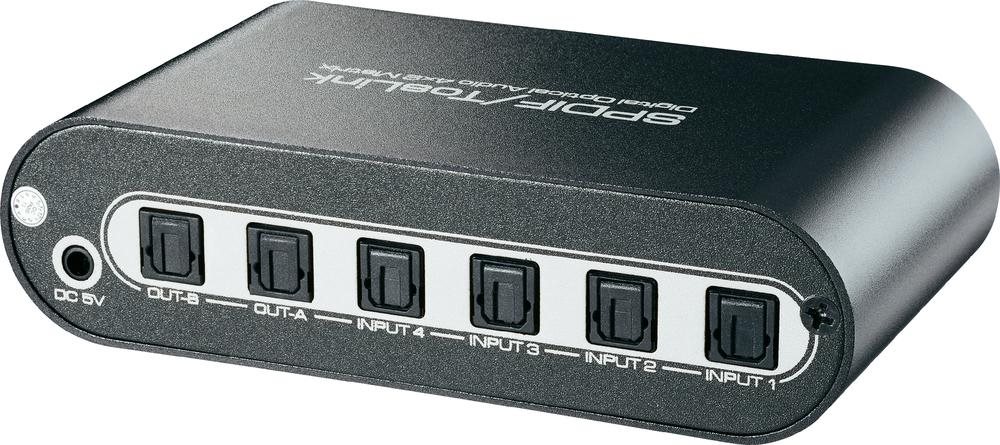 SpeaKa Professional 4 Port Toslink-Matrix-Switch mit Fernbedienung Silber