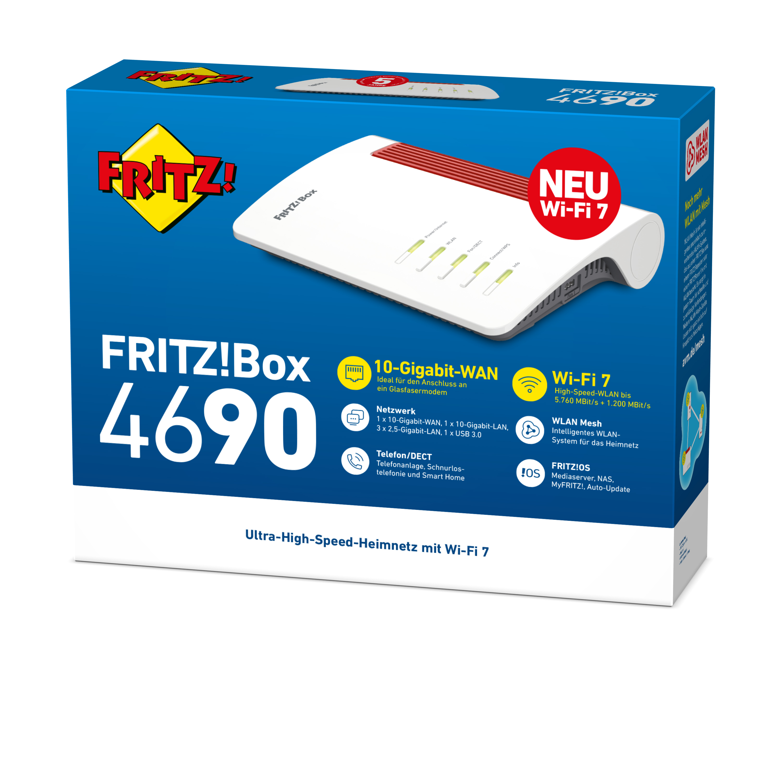 AVM FRITZ!Box 4690 Wi-Fi 7 WLAN-Router 5,76 Gbps Rot, Weiß