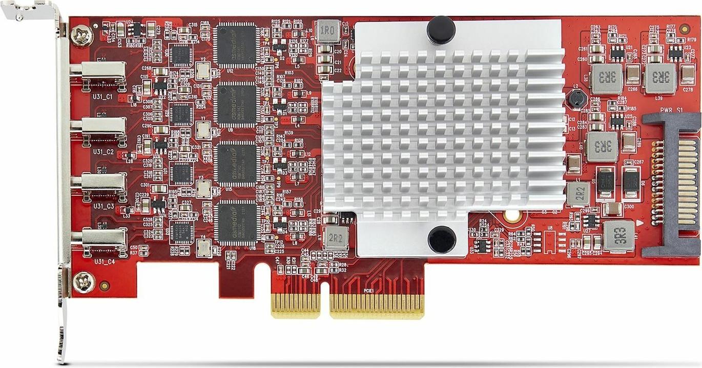 StarTech.com 4-Port USB-C PCIe 3.0 x4 Erweiterungskarte mit 10 Gbps und 4 Controllern, TAA-konform, Rot