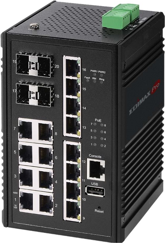 Edimax IGS-5408P 16-Port Gigabit PoE+ Web Managed Industrial 16-Port Gigabit PoE+ Web Managed Switch with 8 PoE+ Ports and 4 SFP Slots (IGS-5416P)