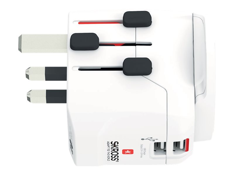 SKROSS PRO Light USB - World Reiseadapter 2x USB Typ A B C G I J L N Weiß
