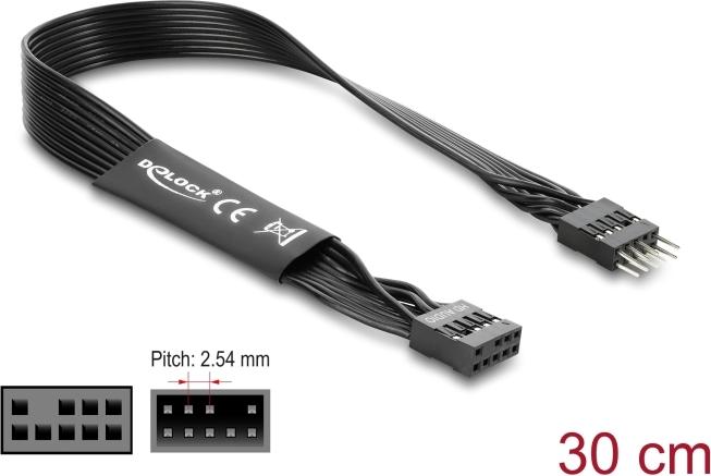 Delock HD Audio Flachbandkabel Mainboard Verlängerungskabel 9 Pin Pfostenstecker zu Pfostenbuchse 30 cm schwarz (86052)