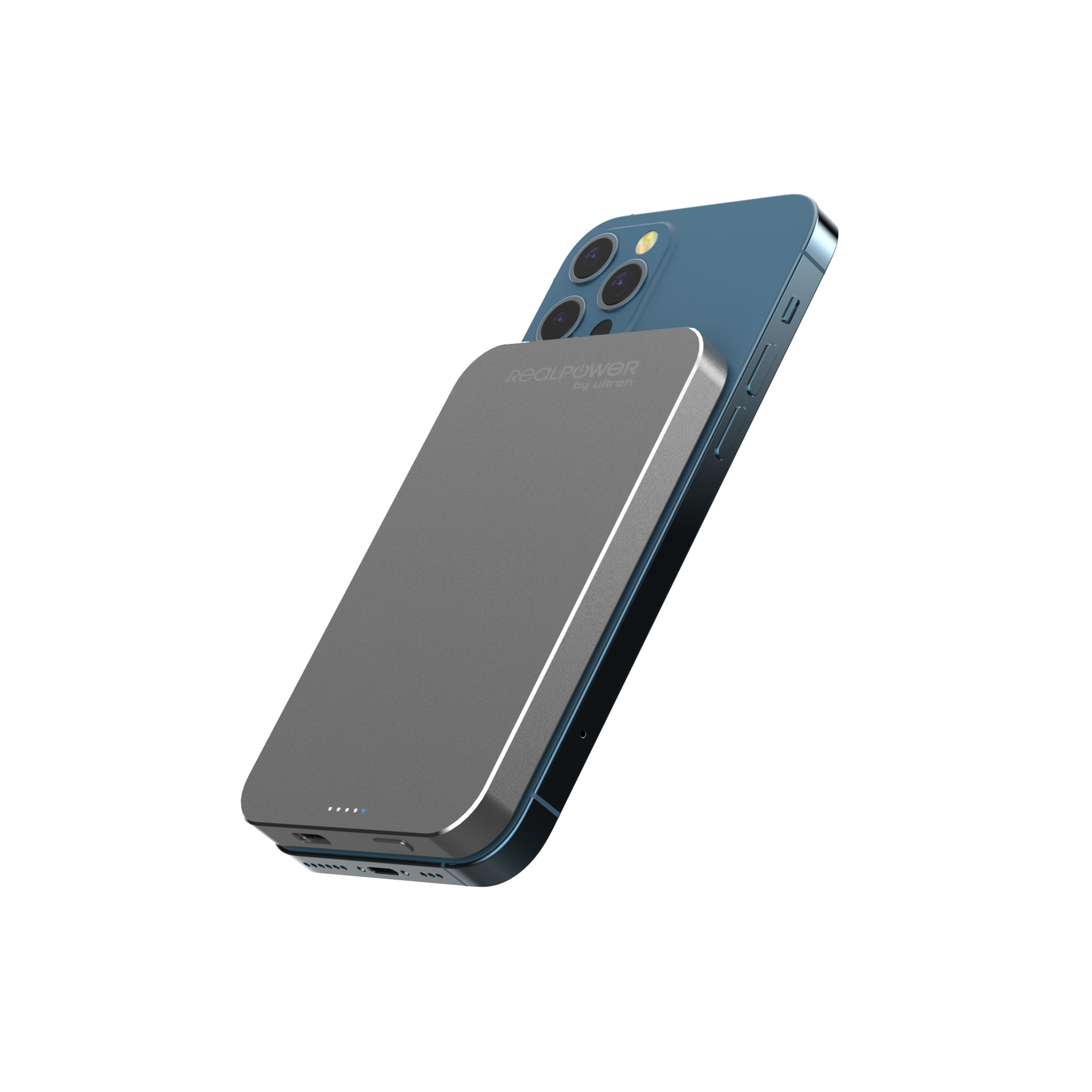 RealPower PB-5000 Mag Powerbank 5000 mAh Kabelloses Aufladen Grau