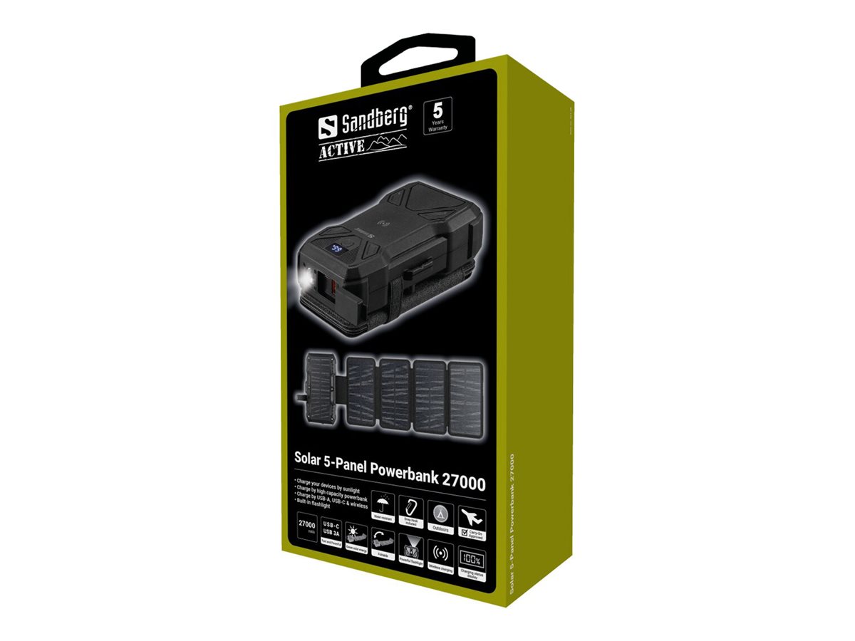 Sandberg Solar 5-Panel Powerbank 27000 mAh 22,5 W Kabelloses Laden Schwarz