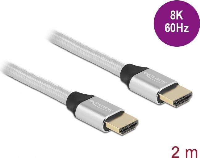 Delock - Ultra High Speed HDMI-Kabel - HDMI männlich bis HDMI männlich - 2,0m - Dreifachisolierung - Silber - hauchvergoldete Kontakte, unterstützt 8K 60 Hz (7680 x 4320) (85367)
