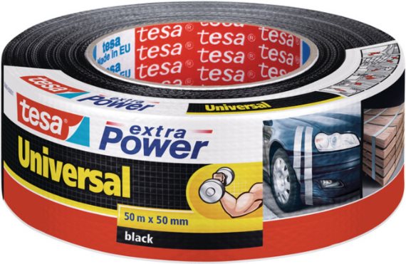 tesa Folienband extra Power Universal, 48 mm x 50 m, schwarz gewebeverstärkt, von Hand einreißbar (56389-00001-03)