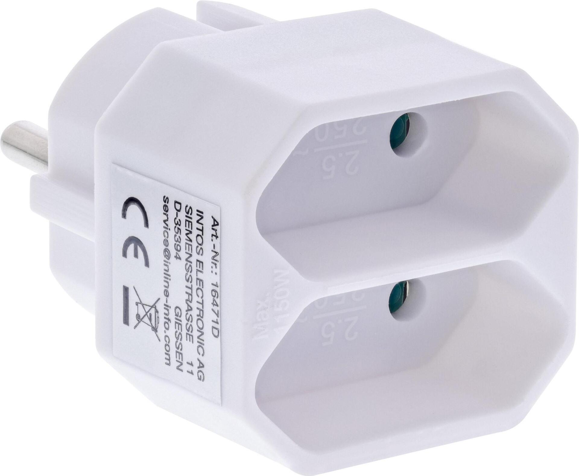 InLine Steckdosenadapter Schutzkontakt Stecker an 2x Eurobuchse weiß (16471D)