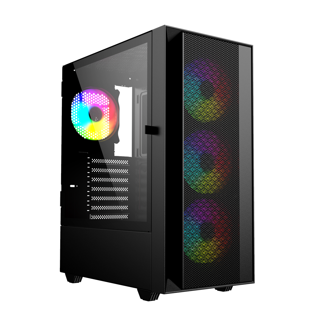 Gembird Fornax 4000 ARGB-Gaming-ATX-Computergehäuse, Midi-Tower, Hintergrundbeleuchtung, Schwarz (CCC-FC-4000)