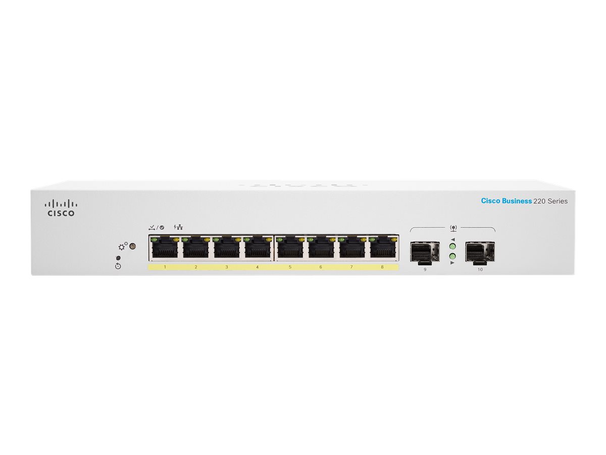 Cisco Business 220 Series CBS220-8P-E-2G-EU Smart Switch 8-Port Gigabit PoE+ Weiß