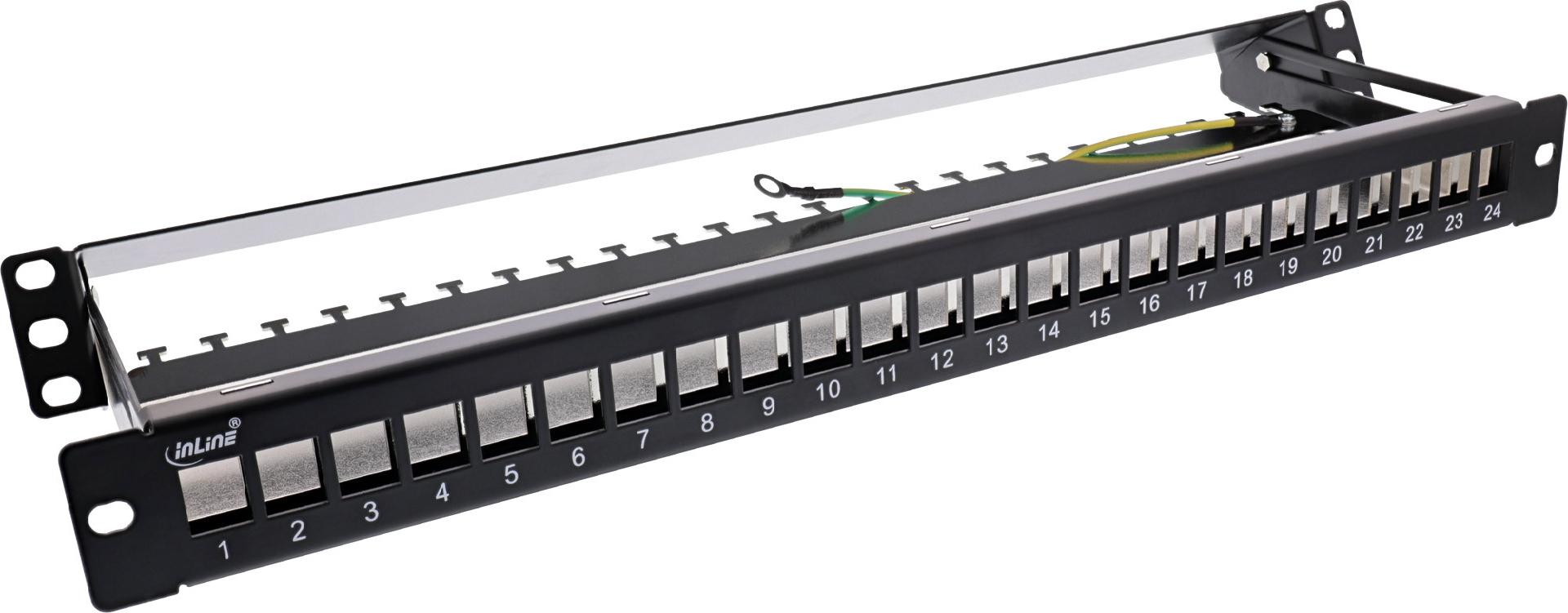 InLine Patchfeld 24-fach Keystone Leerblech Patchpanel 19" 1HE Schwarz