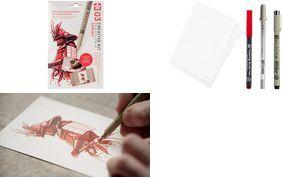 SAKURA Kreativ-Set Samurai, 3 Stifte + Papier zum Zeichnen einer beeindruckenden Samurai-Illustration, - 1 Stück (POAK3D)