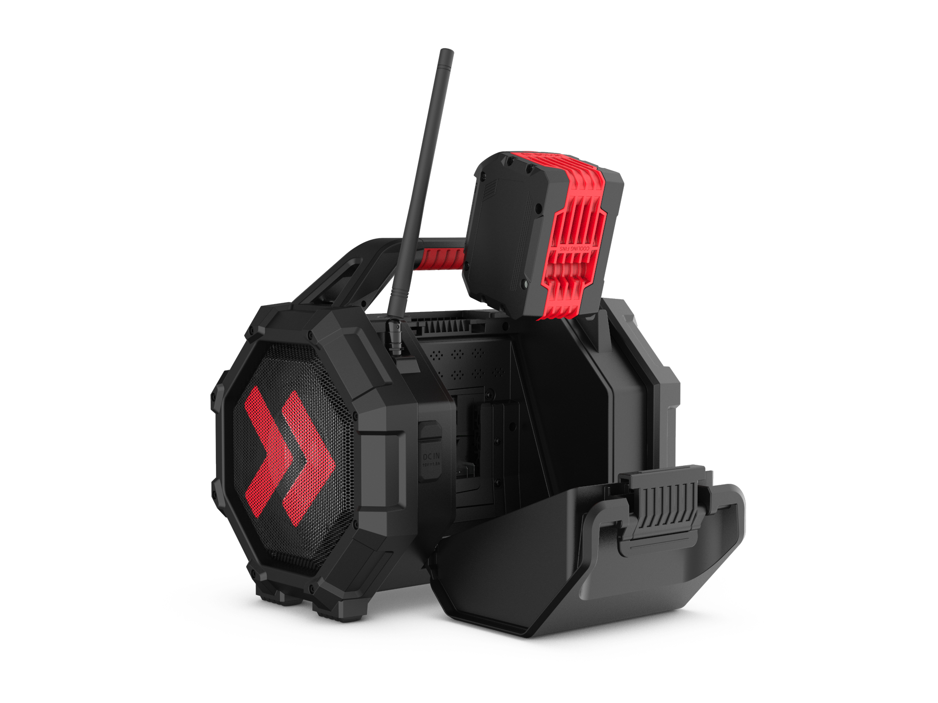 PerfectPro Rocktagon OCT-18V Baustellenradio DAB+ FM Bluetooth 30W IP65 Schwarz Rot