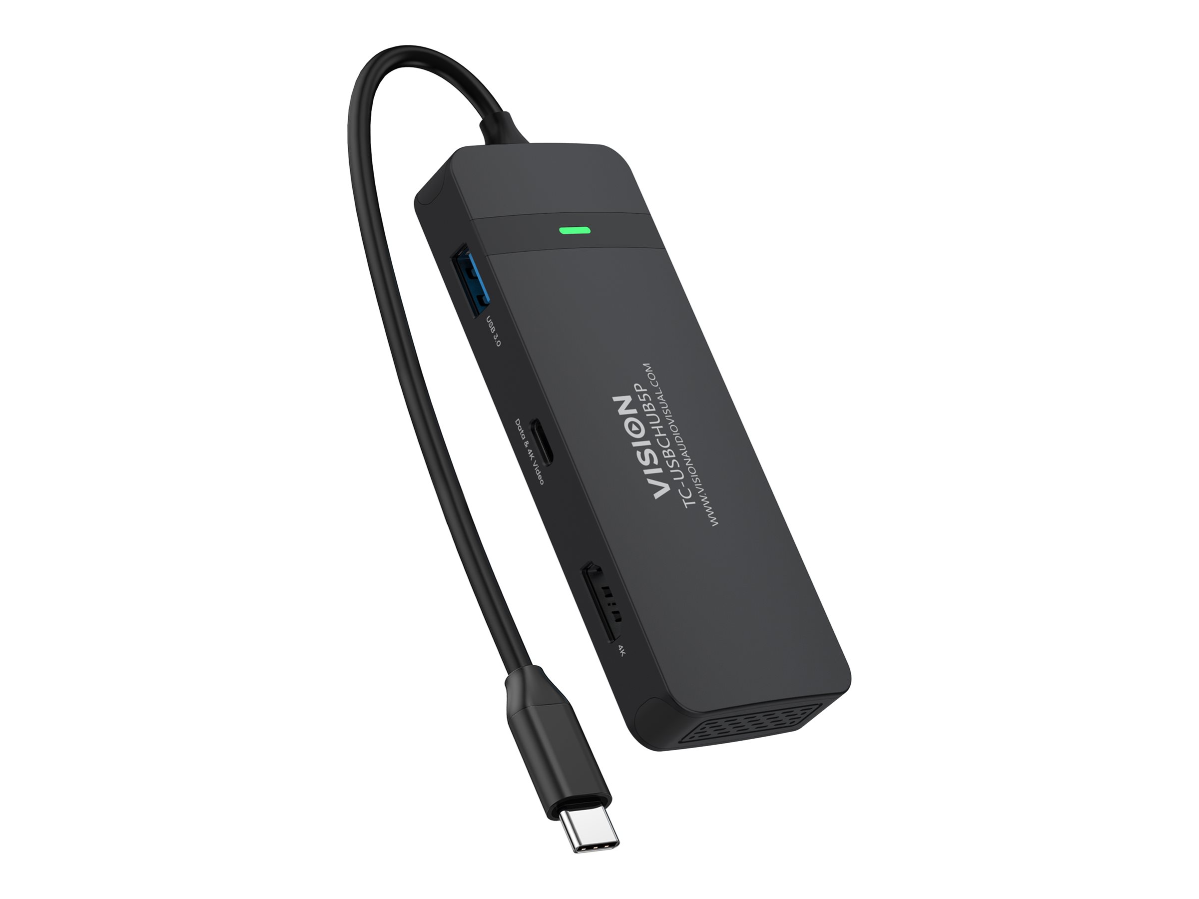 Vision TC-USBCHUB5P USB-C-Dockingstation mit HDMI, USB-C, Gigabit-Ethernet und 100W Power Delivery, Schwarz