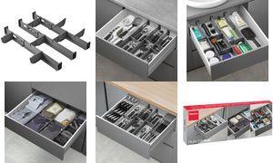 metaltex Schubladen-Organizer Multi-Fit PLUS, ABS, grau bestehend aus: 3 verstellbaren Längs- und je 5 linke/rechte - 1 Stück (363229000)