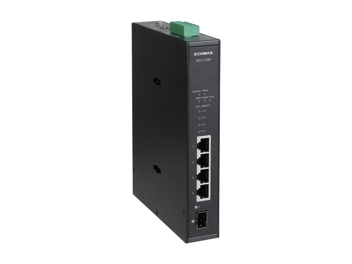Edimax IGS-1105P Industrieller 5-Port Gigabit PoE+ Switch mit SFP DIN-Schiene Schwarz