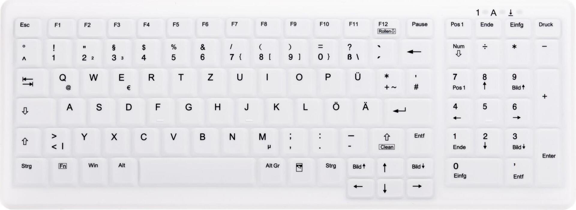 ACTIVE KEY AK-C7000F-FUS-W kompakte 2,4 GHz Funk-Tastatur mit Silikonmembran Tastatur abschaltbar desinfizierbar weiss (