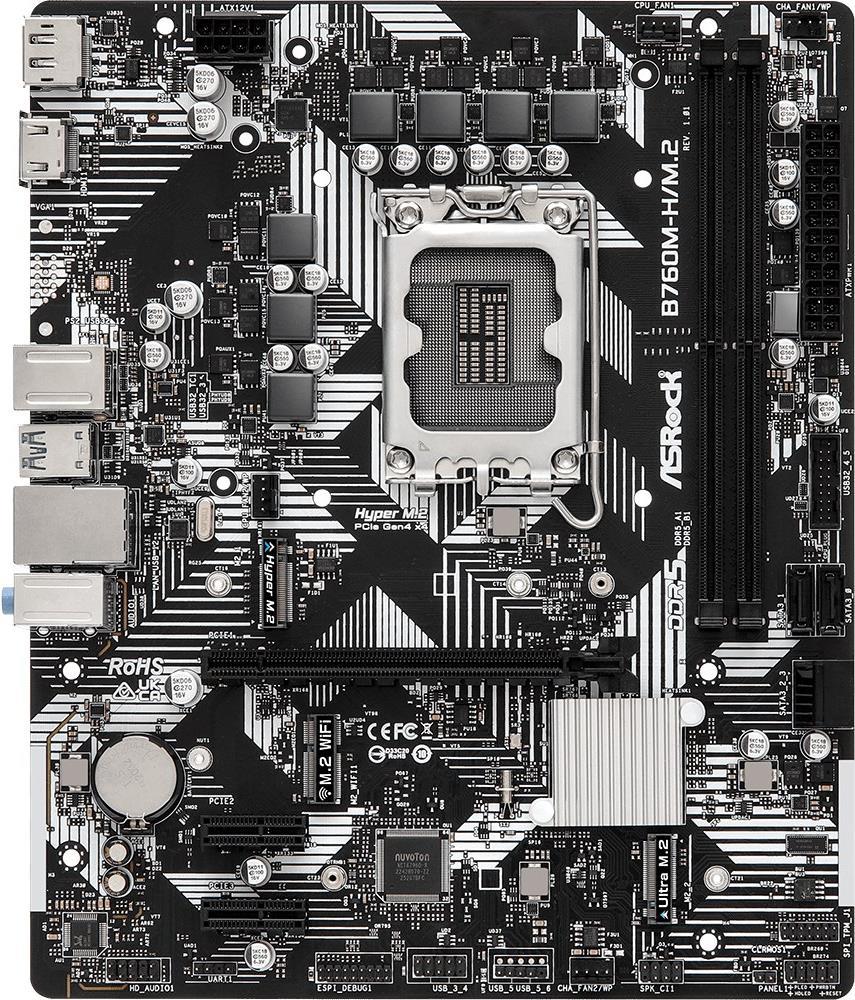 Asrock B760M-H/M.2 Motherboard Intel B760 LGA 1700 micro ATX (B760M-H/M.2)