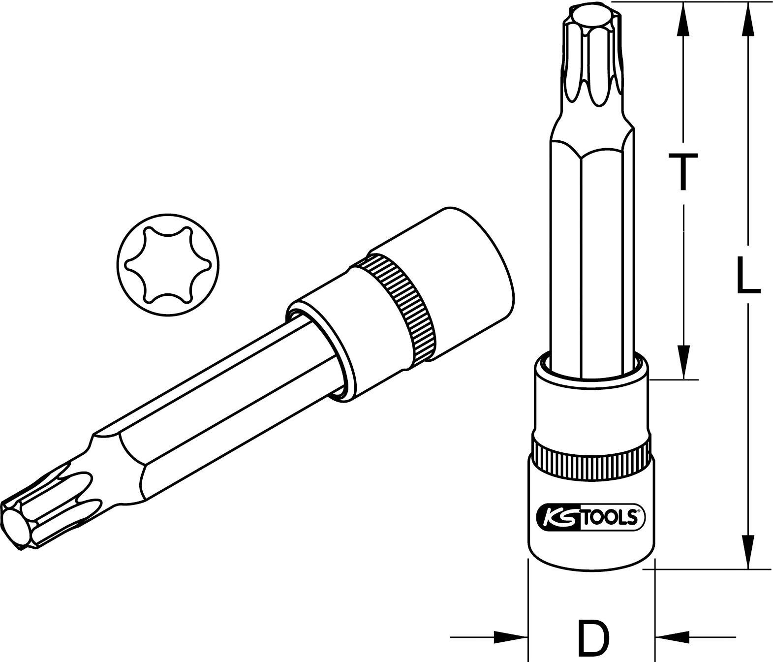 KS TOOLS Werkzeuge-Maschinen GmbH 1/2" Bit-Stecknuss Torx, lang, T80 (911.5308)