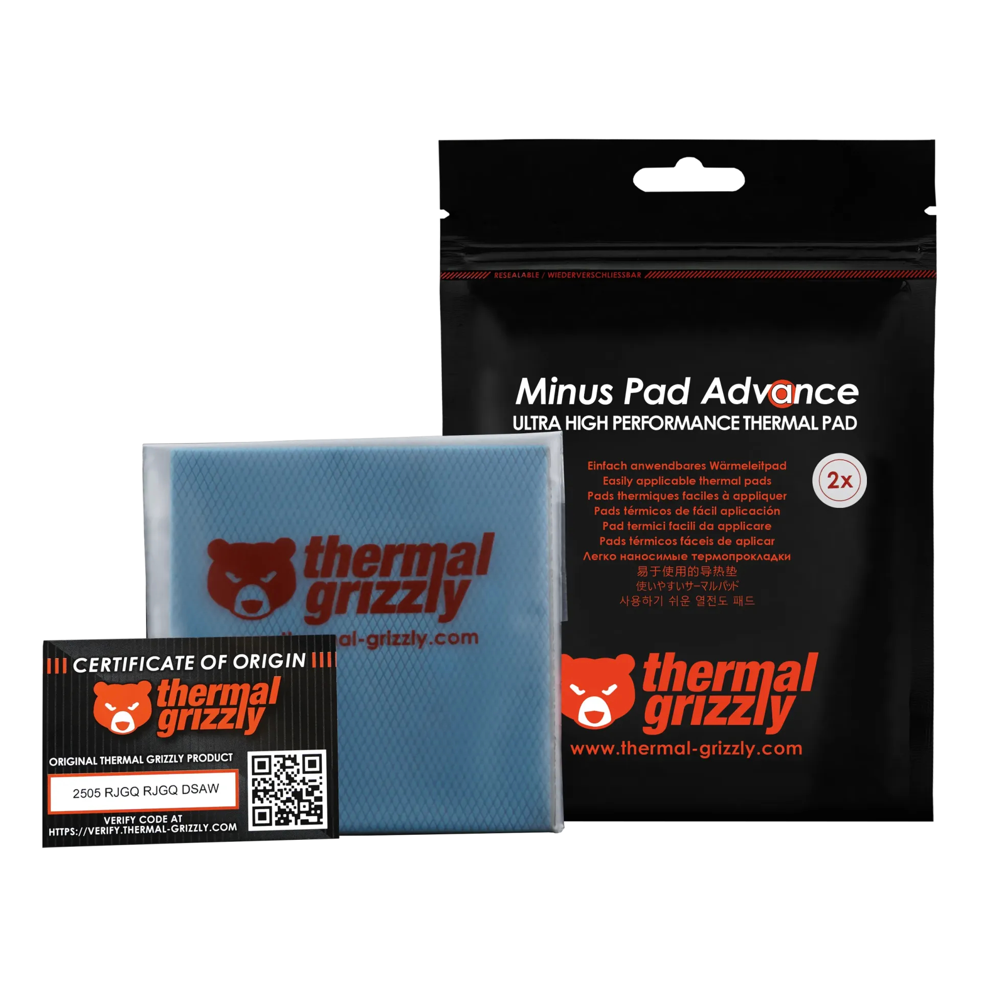 Thermal Grizzly Minus Pad Advance Thermalpad 100 x 100 x 2 mm 2 Stück Schwarz
