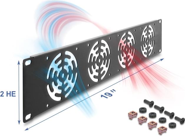 Delock 19? 2 HE Rackblende für 4 Lüfter 80 x 80 mm dunkelgrau (67416)
