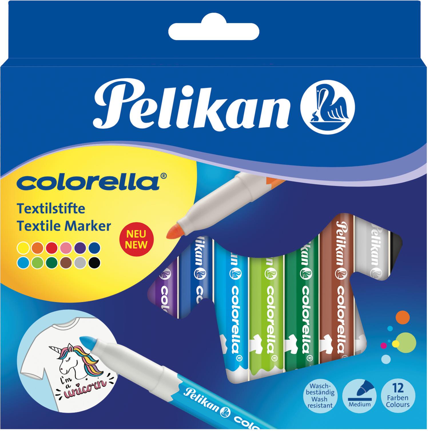 Pelikan Colorella Textilmarker, 12er Kartonetui, mittlere Strichbreite, 12 gemischte Farben