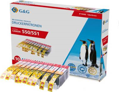 G&G Tinte ersetzt Canon PGI-550 XL, CLI-551 XL Kompatibel 10er-Pack Schwarz, Photo Schwarz, Cyan, Magenta, Gelb 15048 (15048)