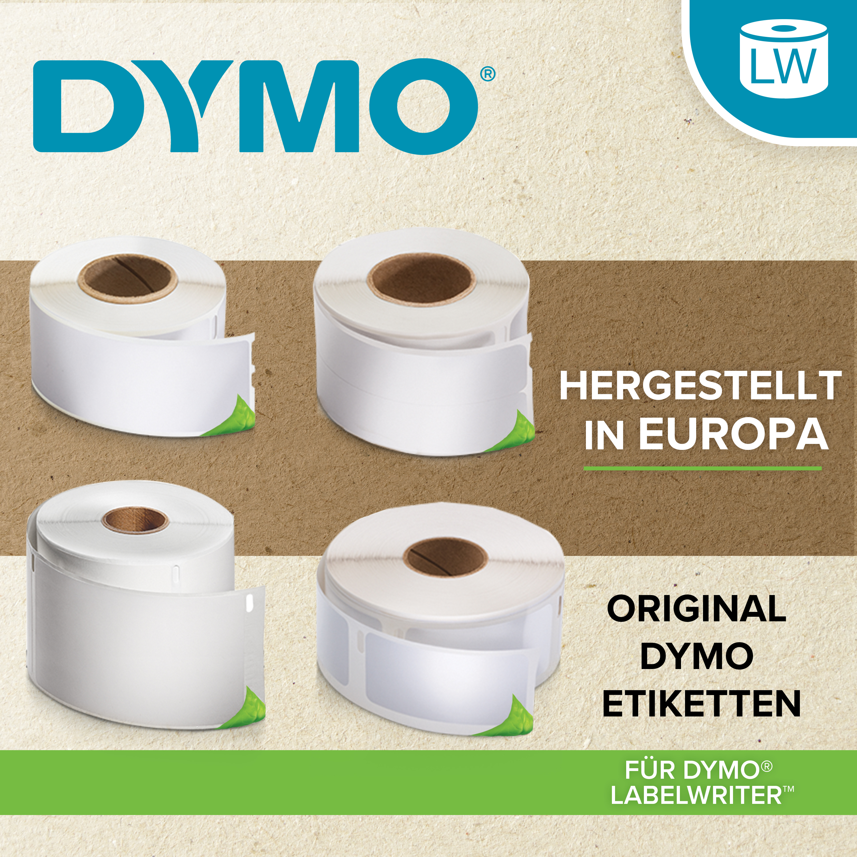 Dymo LabelWriter Endlos-Papierrolle 57 mm x 91 m, Thermodirektdruck, Nicht klebend, Weiß