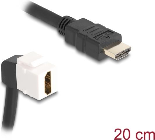 Delock Keystone Modul Kabel HDMI Stecker zu Buchse 90° gewinkelt 8K 60 Hz 20 cm (86974)