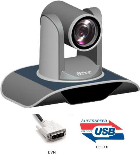 Vidyo Minrray UV950 Kamera. Anschluss per USB 3.0 oder DVI-I. 1280x720@60fps / 1920x1080@60fps. Mechanisch schwenk- & neigbar. 12-fach optischer Zoom.Empfohlen für den Einsatz mit VidyoRoom HD40, HD100 und HD230 Systemen (DEV-ACC-RM-HDCAM-MR-USB)
