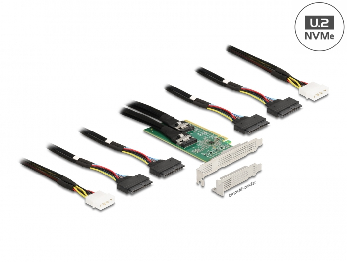 Delock 90077 Speicher-Controller PCIe 4.0 x16 zu 4 x SFF-8639 NVMe Low Profile Silber