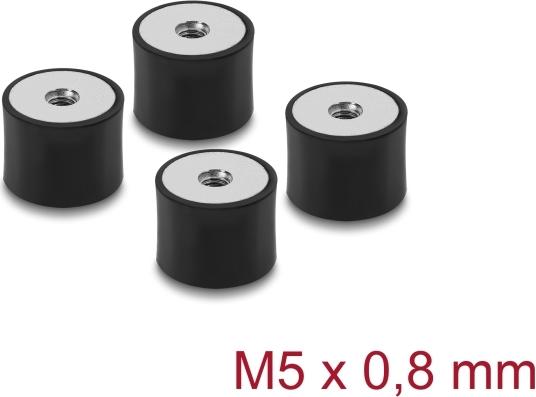 Delock Vibrationsdämpfer M5 x 0,8 mm D 20 x H 15 mm mit 2 x Innengewinde 4 Stück schwarz (60826)