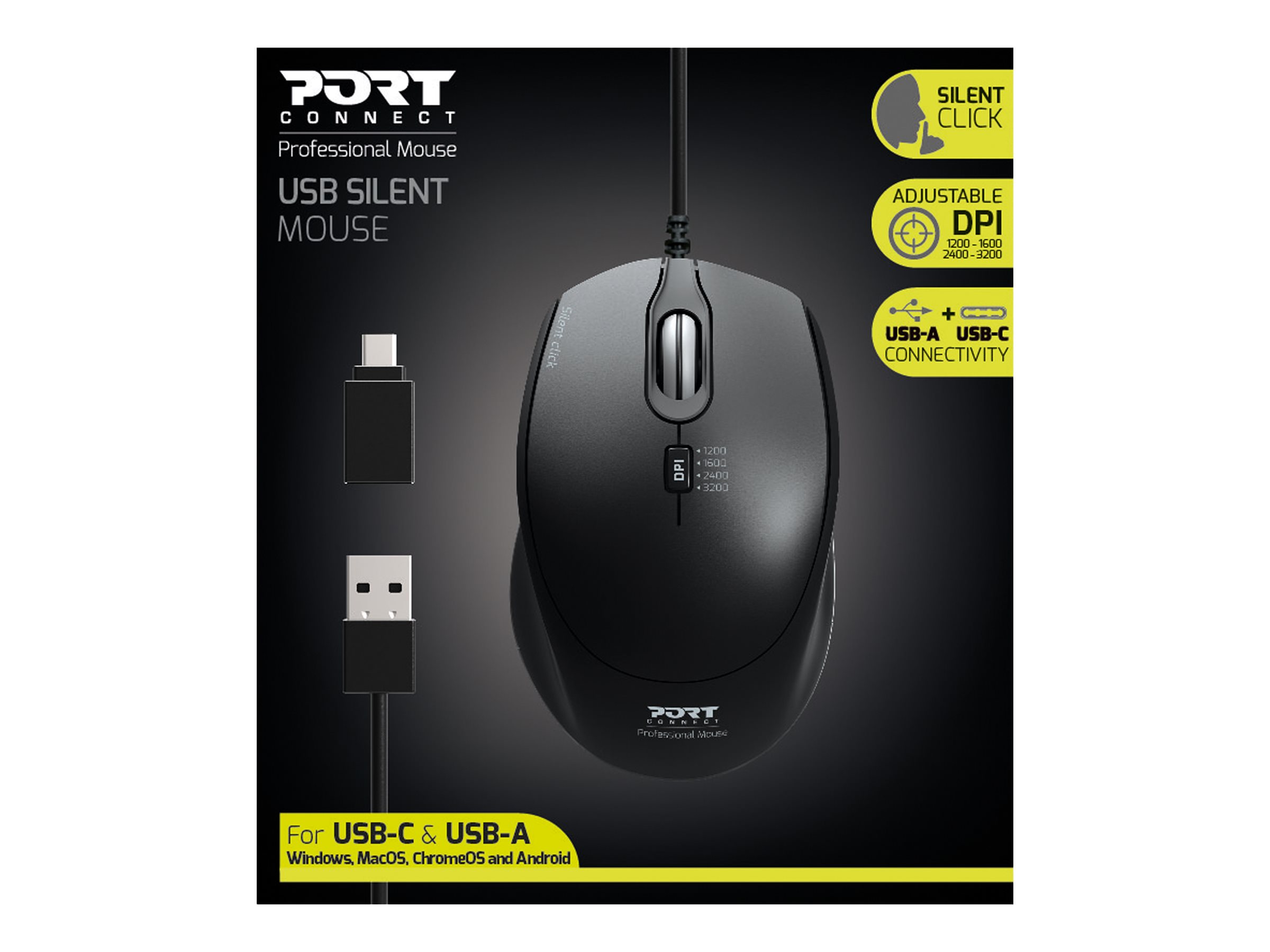 PORT Designs PORT Connect Professional SILENT Kabelgebundene Maus Schwarz