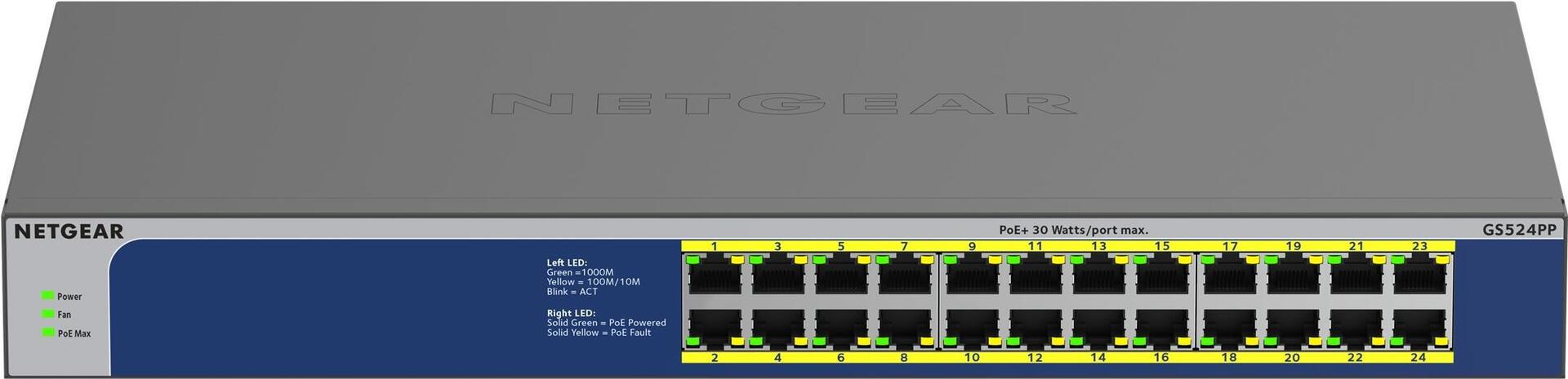 NETGEAR GS524PP 24-Port Gigabit PoE+ Switch Grau, Blau