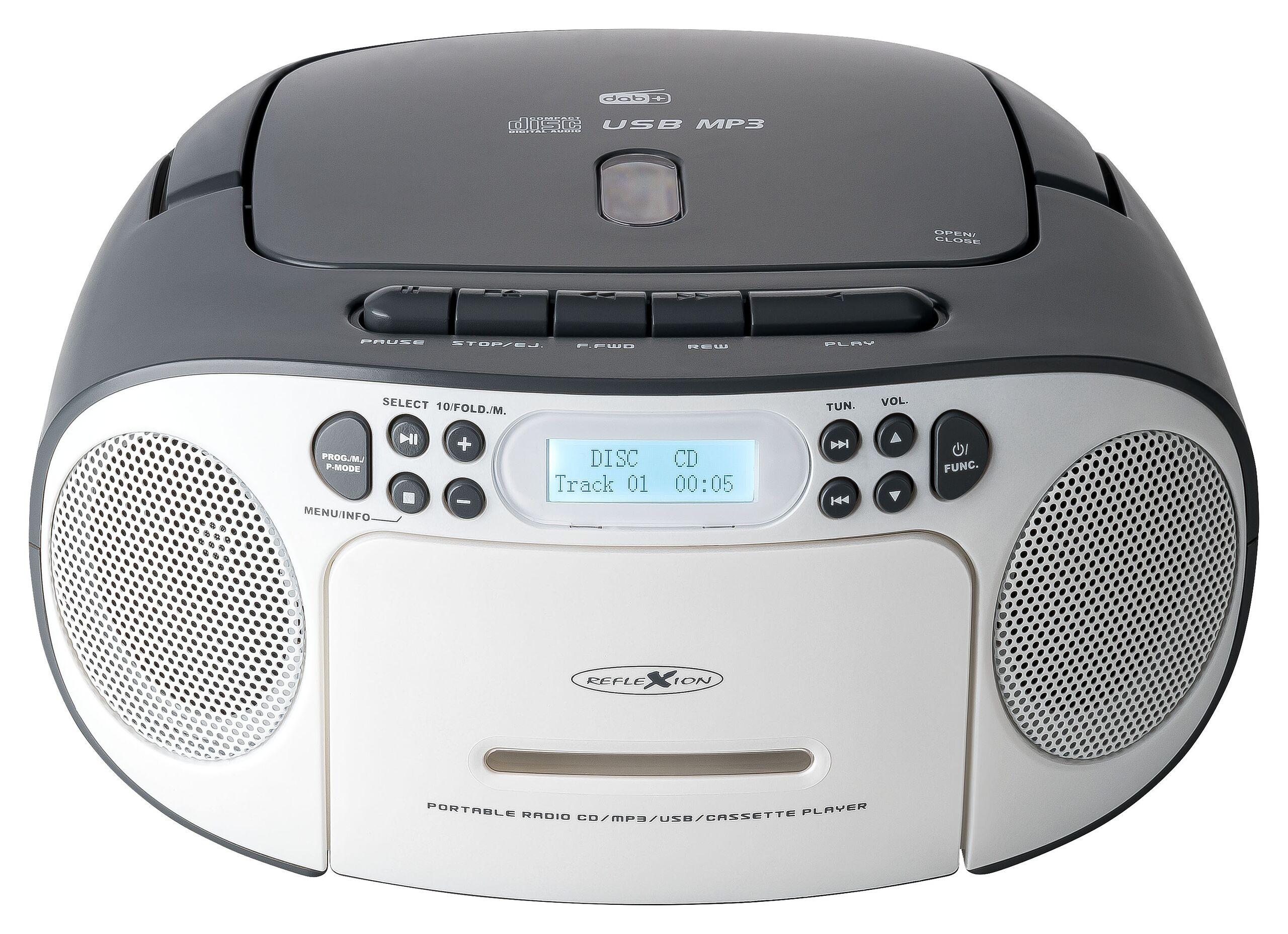 Reflexion Tragbarer Radiorecorder RCR2260DAB CD-Radio DAB+ UKW Kassette USB AUX Weiß Grau