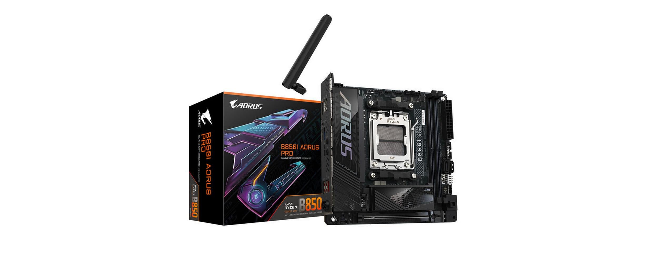 Gigabyte AORUS B850I PRO Mainboard AM5 DDR5 Mini-ITX Schwarz, Braun