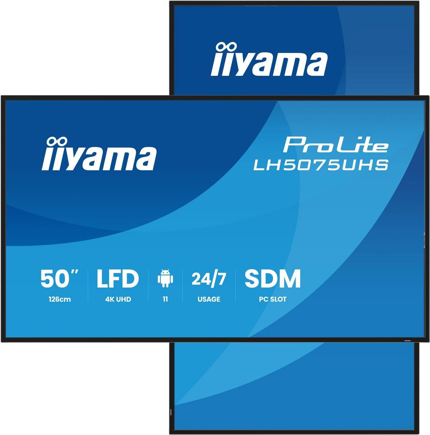 Iiyama 50" 3840x2160 UHD VA panel Haze 25% 500cd/m? Landscape and Portrait Signal [Energieklasse G] (LH5075UHS-B2AG)