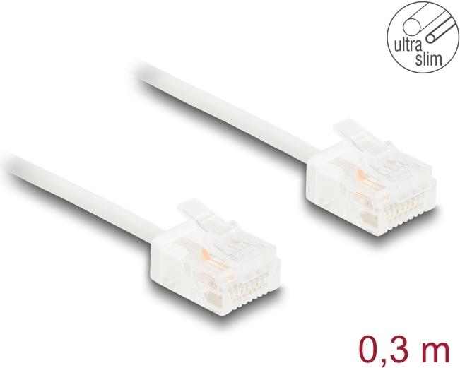 Delock RJ45 Netzwerkkabel Cat.6 UTP Ultra Slim 0.3 m weiß mit kurzen Steckern (80772)