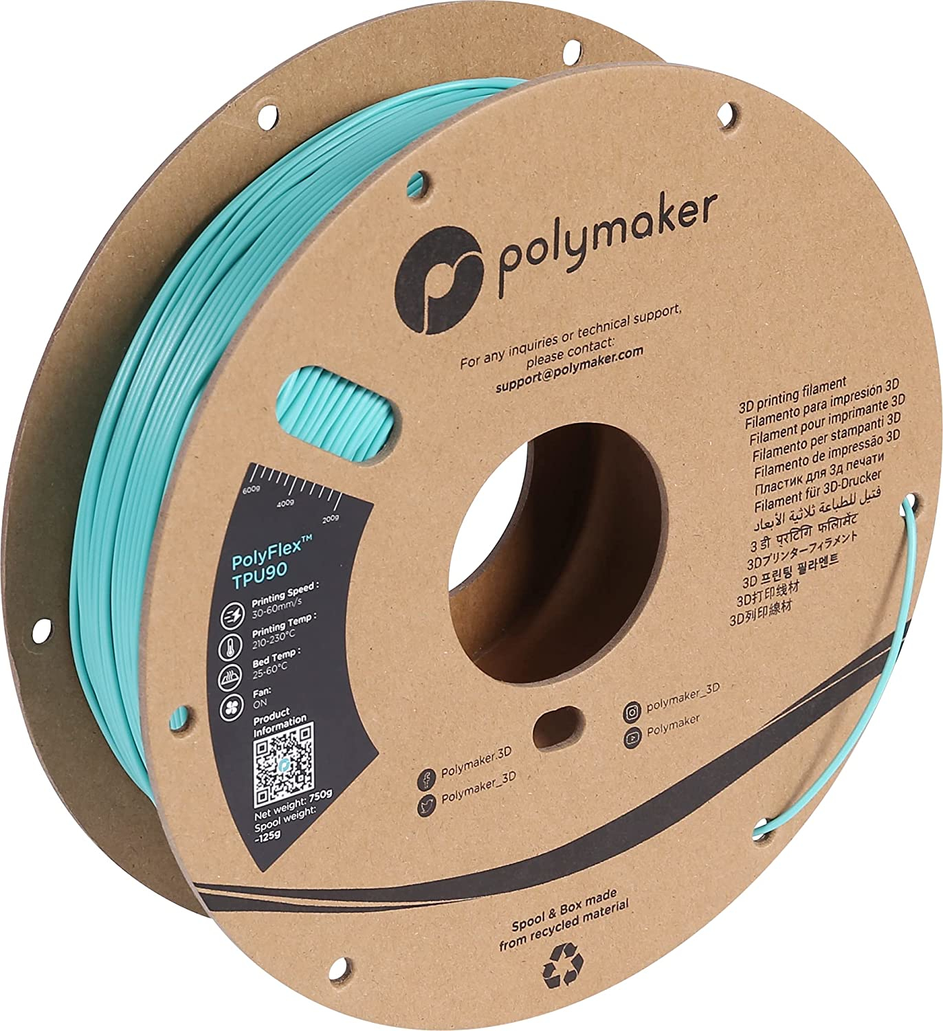 Polymaker PolyFlex TPU90 3D-Druck-Filament 1.75 mm 750 g TPU Blau, Grün