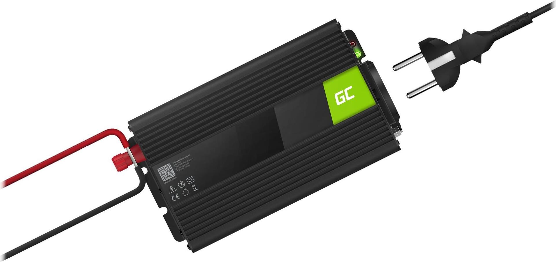Green Cell INV02DE Auto-Wechselrichter 24V DC zu 230V AC 300W Schwarz
