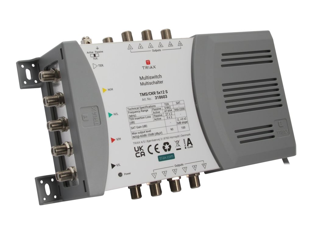 Triax TMS/CKR 5x12 S Multischalter 4 SAT + 1 Terr. 12 Ausgänge mit Netzteil Grau